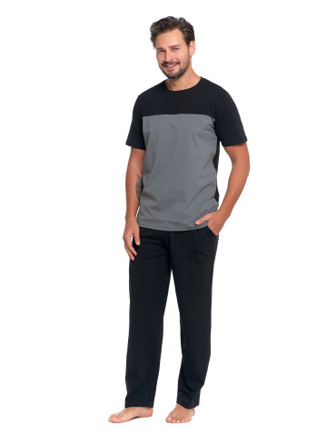 Męska piżama z krótkim rękawem i długimi spodniami bawełna