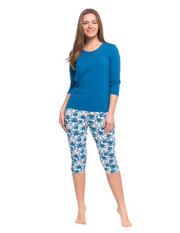 Damska piżama 3/4 rękaw i spodnie z kwiatowym wzorem