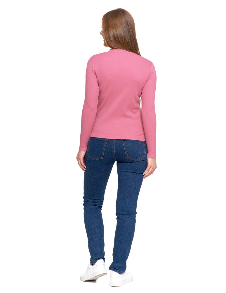 Bluzki i koszule - Damska bluzka prążkowana ze stójką bawełniana RÓŻOWY - produkt moraj.pl 8