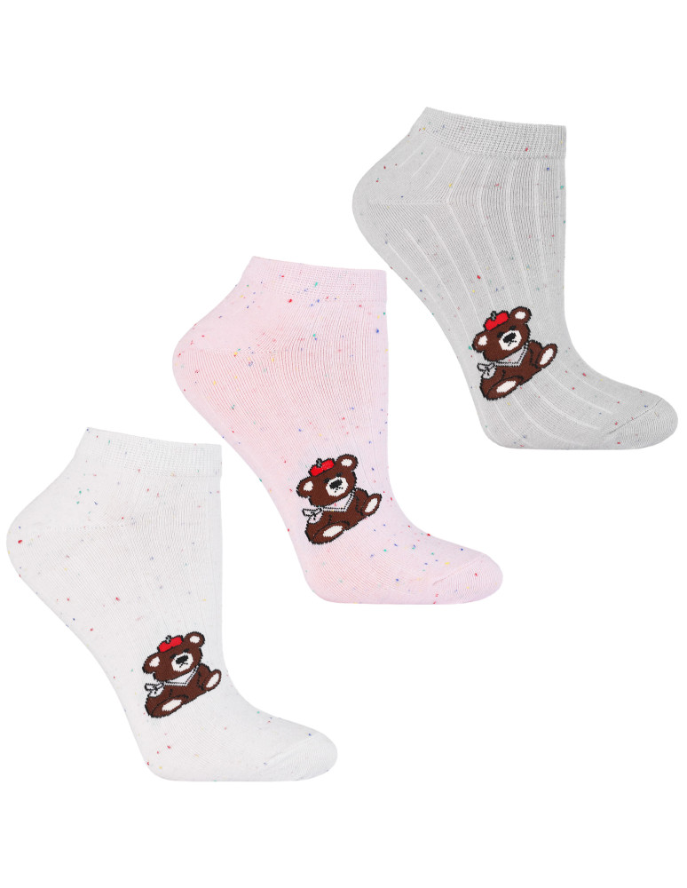 Stopki damskie - Skarpetki damskie stopki bawełniane krótkie z misiem 3-pak WIELOKOLOROWY - produkt moraj.pl 1