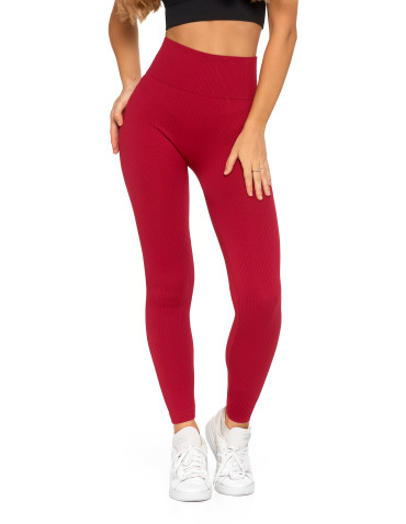Legginsy damskie - Legginsy damskie z wysokim stanem prążkowane sportowe CZERWONY - produkt 3