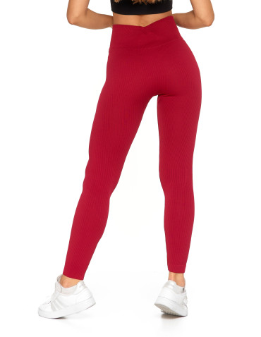 Legginsy damskie - Legginsy damskie z wysokim stanem prążkowane sportowe CZERWONY - produkt 4