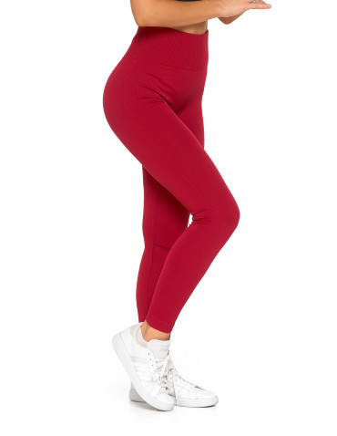Legginsy damskie - Legginsy damskie z wysokim stanem prążkowane sportowe CZERWONY - produkt 6