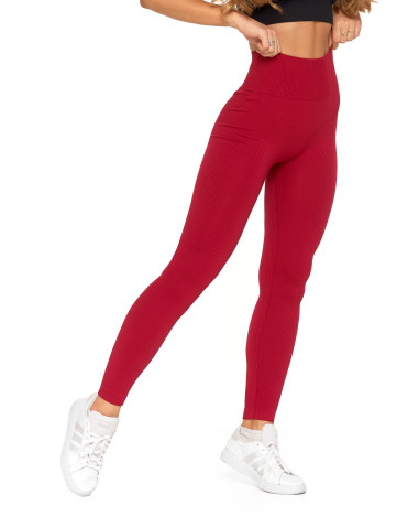 Legginsy damskie - Legginsy damskie z wysokim stanem prążkowane sportowe CZERWONY - produkt 7