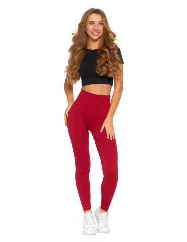 Legginsy damskie - Legginsy damskie z wysokim stanem prążkowane sportowe CZERWONY - produkt 8
