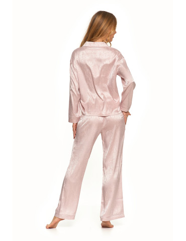 Długi rękaw - Satynowa piżama damska ze wzorem i spodniami palazzo RÓŻOWY - produkt 4
