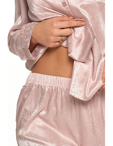 Długi rękaw - Satynowa piżama damska ze wzorem i spodniami palazzo RÓŻOWY - produkt 6