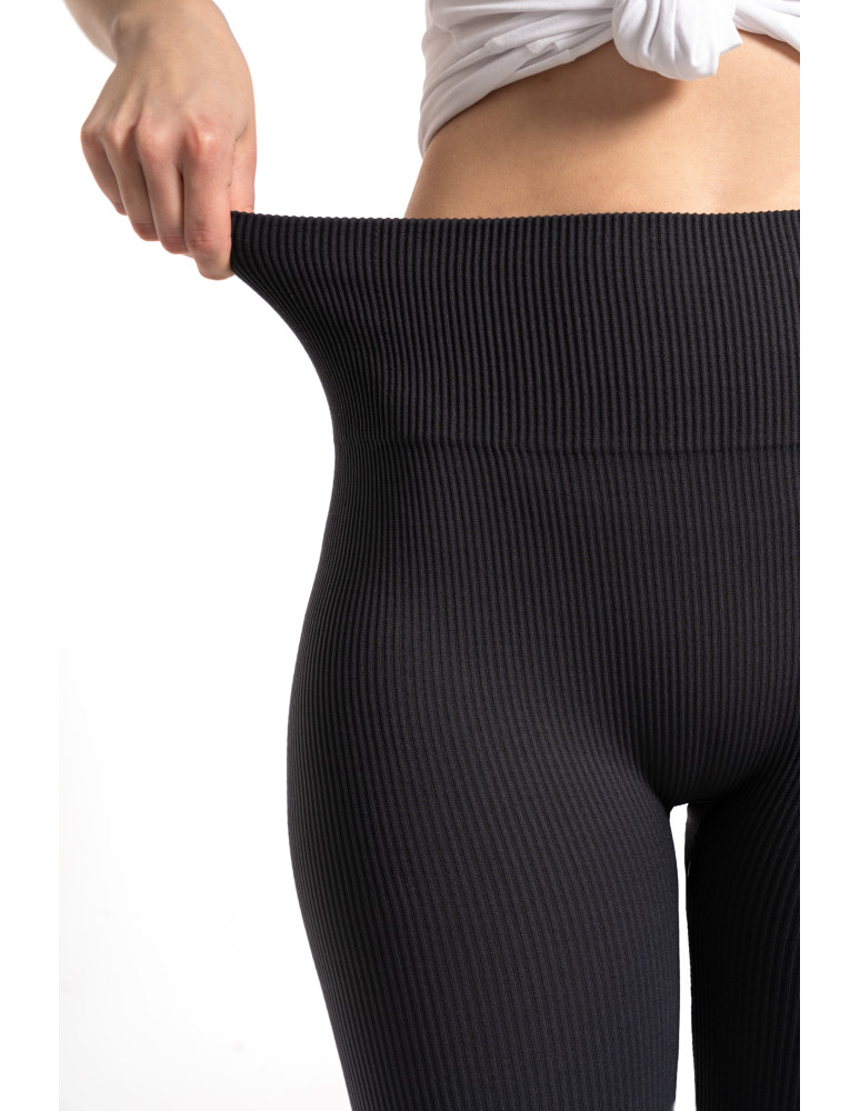 Legginsy damskie - Legginsy damskie z wysokim stanem prążkowane sportowe GRAFIT  - produkt moraj.pl 2