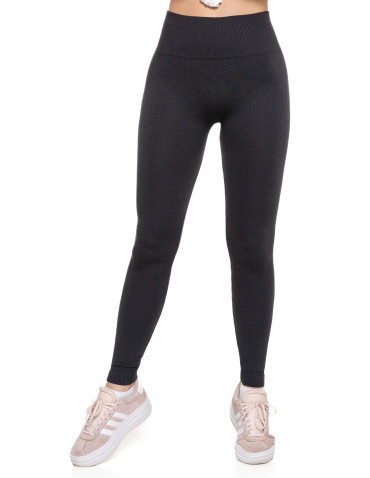 Legginsy damskie - Legginsy damskie z wysokim stanem prążkowane sportowe GRAFIT - produkt 3
