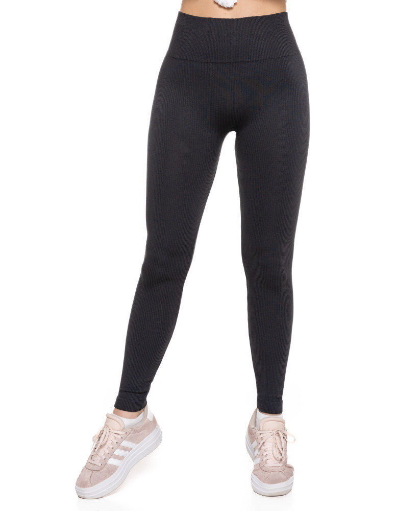 Legginsy damskie - Legginsy damskie z wysokim stanem prążkowane sportowe GRAFIT  - produkt moraj.pl 3
