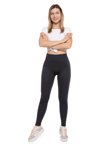 Legginsy damskie - Legginsy damskie z wysokim stanem prążkowane sportowe GRAFIT - produkt 7