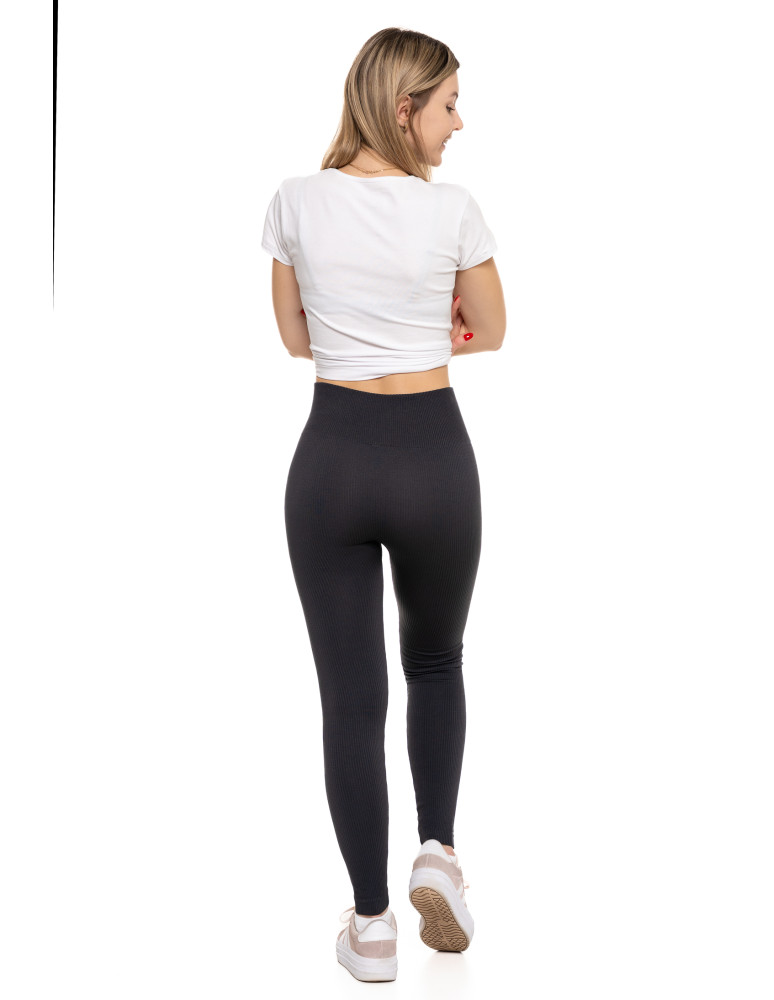 Legginsy damskie - Legginsy damskie z wysokim stanem prążkowane sportowe GRAFIT  - produkt moraj.pl 8