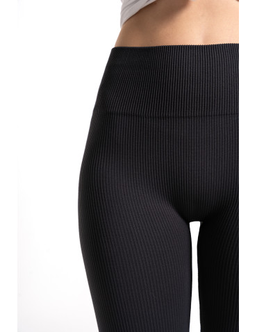 Legginsy damskie - Legginsy damskie z wysokim stanem prążkowane sportowe GRAFIT - produkt 10