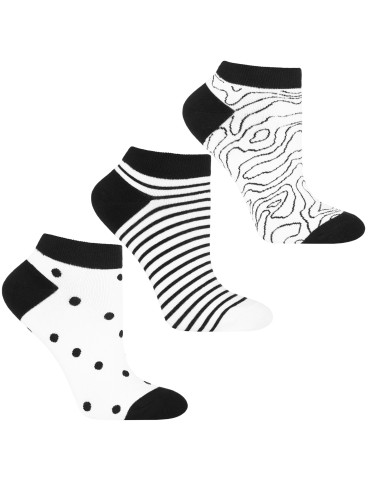 Skarpety damskie stopki bawełniane w czarno-białe wzory 3-pa