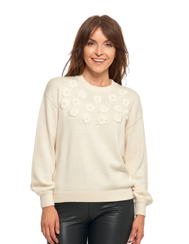 Sweter damski bawełniany oversize z aplikacją kwiatową