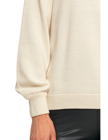 Swetry i kardigany - Sweter damski bawełniany oversize z aplikacją kwiatową KREMOWY - produkt 3