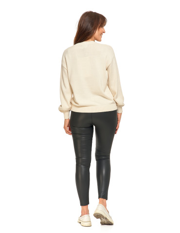 Swetry i kardigany - Sweter damski bawełniany oversize z aplikacją kwiatową KREMOWY - produkt 7