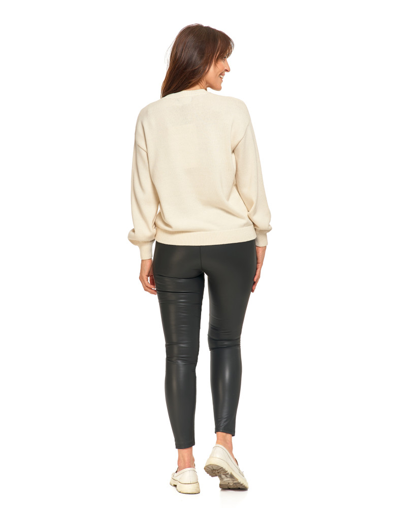 Swetry i kardigany - Sweter damski bawełniany oversize z aplikacją kwiatową KREMOWY  - produkt moraj.pl 7