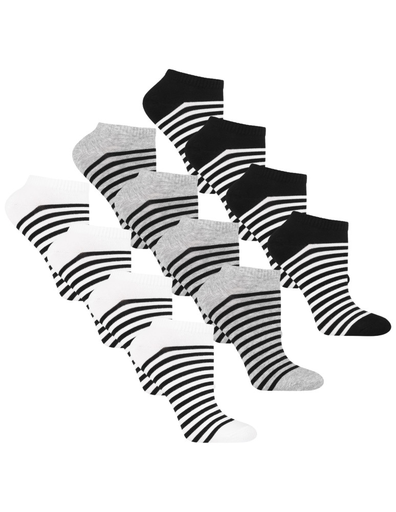 Skarpetki damskie stopki bawełniane w paski 12-pak WIELOKOLOROWY