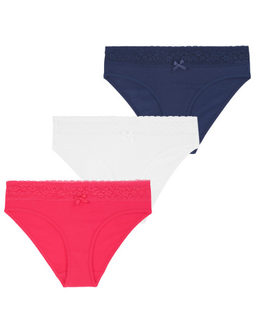 Majtki damskie figi klasyczne z koronkową gumką 3-pak