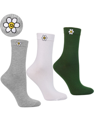 Skarpetki długie damskie bawełniane z haftem stokrotka 3-pak