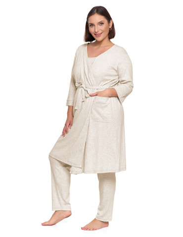 Krótki szlafrok damski Plus Size z prążkowanej dzianiny