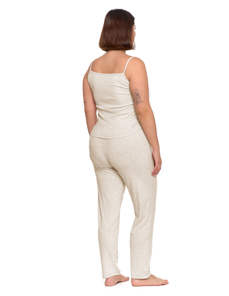 Na ramiączkach - Piżama damska na ramiączkach prążkowana dzianina Plus Size BEŻOWY  - produkt moraj.pl 2