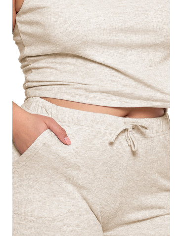 Na ramiączkach - Piżama damska na ramiączkach prążkowana dzianina Plus Size BEŻOWY - produkt 3