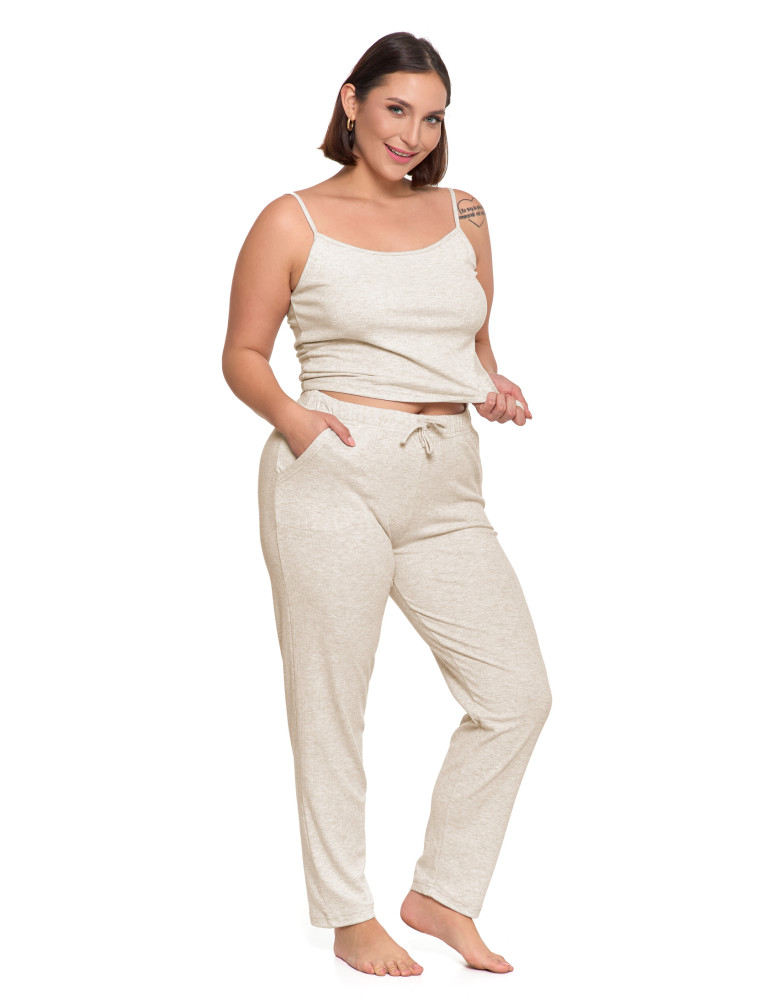 Na ramiączkach - Piżama damska na ramiączkach prążkowana dzianina Plus Size BEŻOWY  - produkt moraj.pl 4