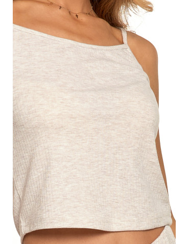 Na ramiączkach - Piżama damska krótka na ramiączkach z prążkowanej dzianiny BEŻOWY - produkt 8