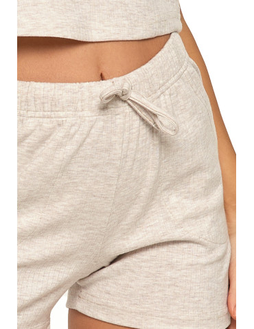 Na ramiączkach - Piżama damska krótka na ramiączkach z prążkowanej dzianiny BEŻOWY - produkt 9