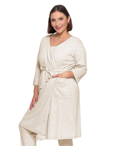 Krótki szlafrok damski Plus Size z prążkowanej dzianiny - produkt 2