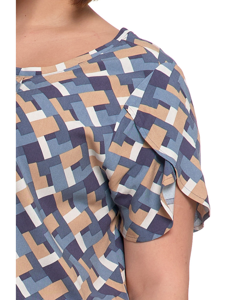 Bluzki i koszule - Bluzka damska z wiskozy wzorzysta NIEBIESKI  - produkt moraj.pl 3