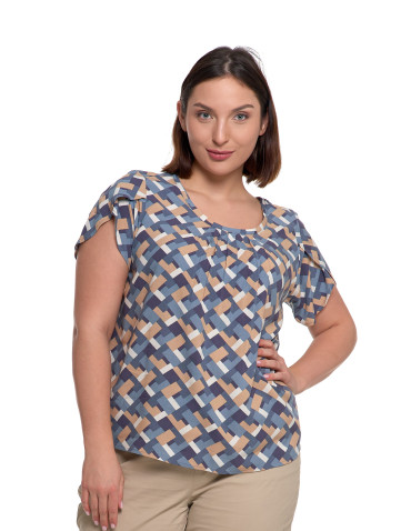 Bluzki i koszule - Bluzka damska z wiskozy wzorzysta NIEBIESKI - produkt 5