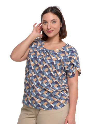 Bluzki i koszule - Bluzka damska z wiskozy wzorzysta NIEBIESKI - produkt 6