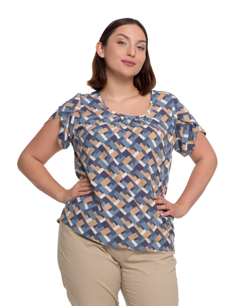 Bluzki i koszule - Bluzka damska z wiskozy wzorzysta NIEBIESKI  - produkt moraj.pl 7