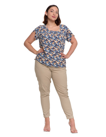 Bluzki i koszule - Bluzka damska z wiskozy wzorzysta NIEBIESKI - produkt 9