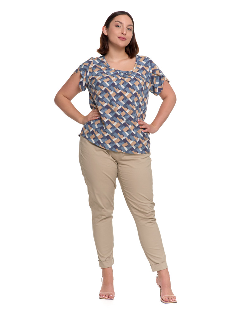 Bluzki i koszule - Bluzka damska z wiskozy wzorzysta NIEBIESKI  - produkt moraj.pl 9