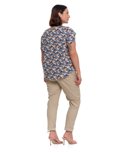 Bluzki i koszule - Bluzka damska z wiskozy wzorzysta NIEBIESKI - produkt 11