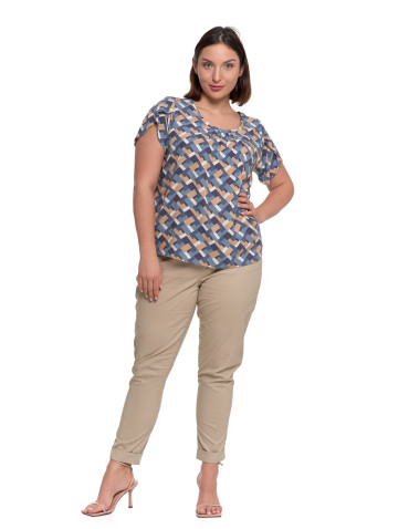 Bluzki i koszule - Bluzka damska z wiskozy wzorzysta NIEBIESKI - produkt 12