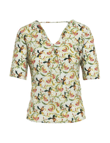 Bluzki i koszule - Bluzka damska z wiskozy z dekoltem w serek ZIELONY - produkt 1