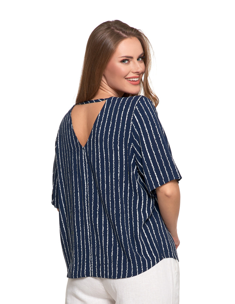 Bluzki i koszule - Bluzka damska z wiskozy z dekoltem w serek GRANATOWY  - produkt moraj.pl 2