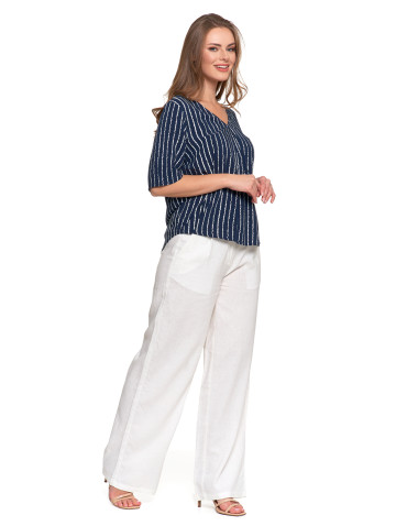 Bluzki i koszule - Bluzka damska z wiskozy z dekoltem w serek GRANATOWY - produkt 5