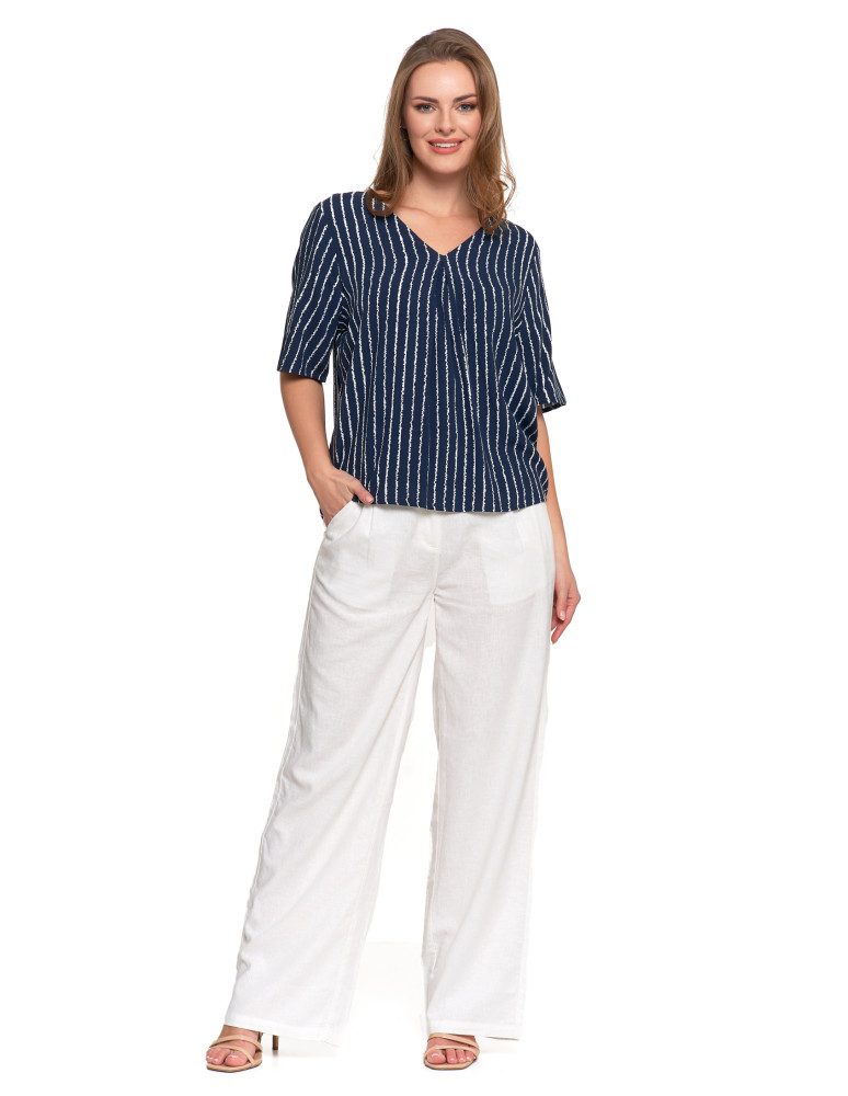 Bluzki i koszule - Bluzka damska z wiskozy z dekoltem w serek GRANATOWY  - produkt moraj.pl 8