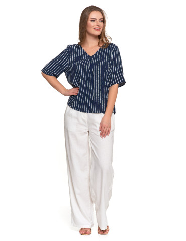 Bluzki i koszule - Bluzka damska z wiskozy z dekoltem w serek GRANATOWY - produkt 9