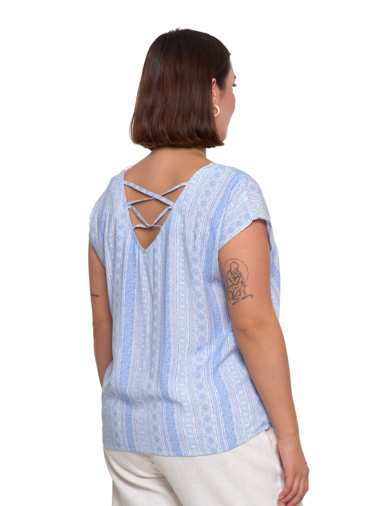 Bluzki i koszule - Bluzka damska wiskozowa z ozdobnym tyłem NIEBIESKI - produkt moraj.pl 2