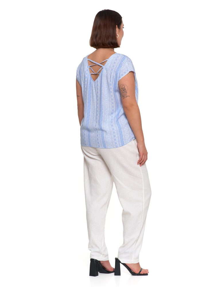 Bluzki i koszule - Bluzka damska wiskozowa z ozdobnym tyłem NIEBIESKI - produkt moraj.pl 5