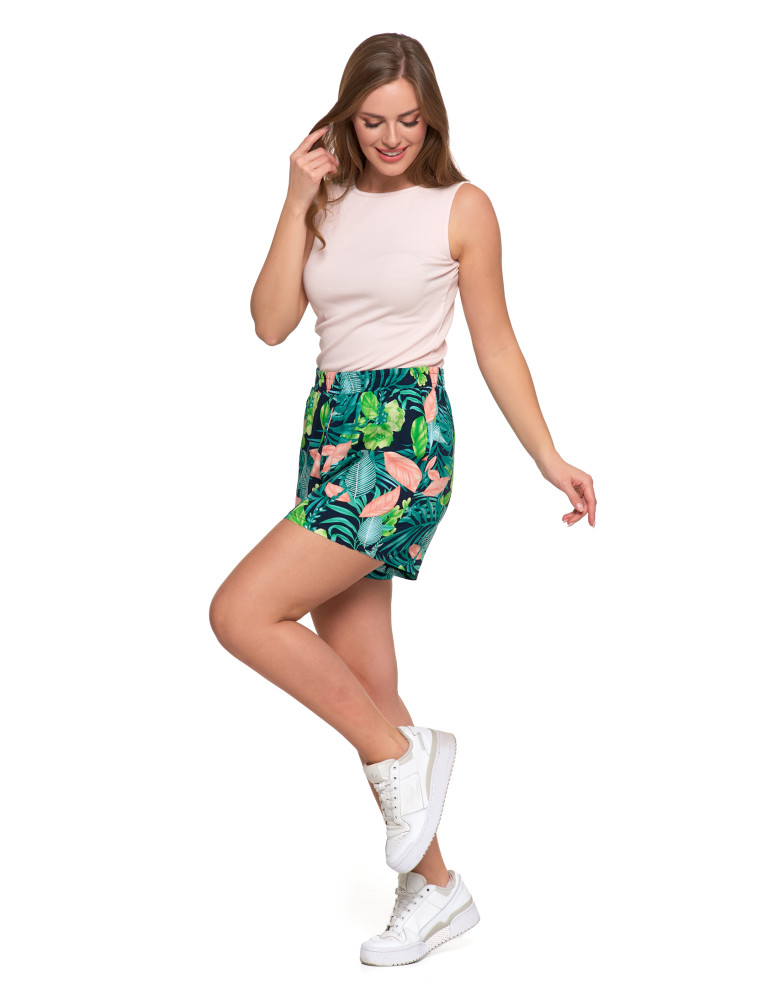 Szorty damskie letnie - Damskie szorty wzorzyste z gumką w pasie ZIELONY - produkt moraj.pl 5