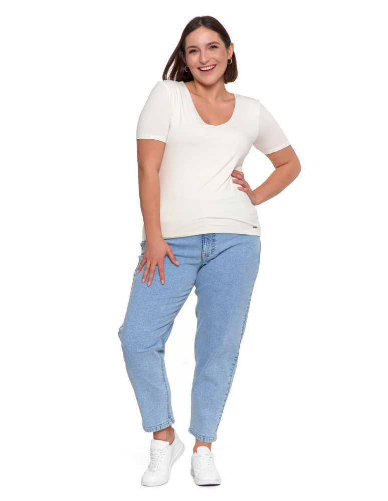 Bluzki i koszule - Bluzka damska z dekoltem w serek wiskozowa bez wzoru BIAŁY  - produkt moraj.pl 2