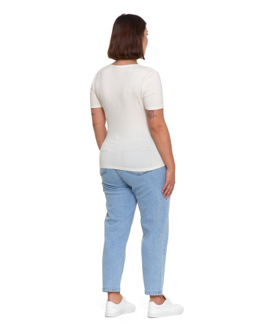 Bluzki i koszule - Bluzka damska z dekoltem w serek wiskozowa bez wzoru BIAŁY - produkt 3